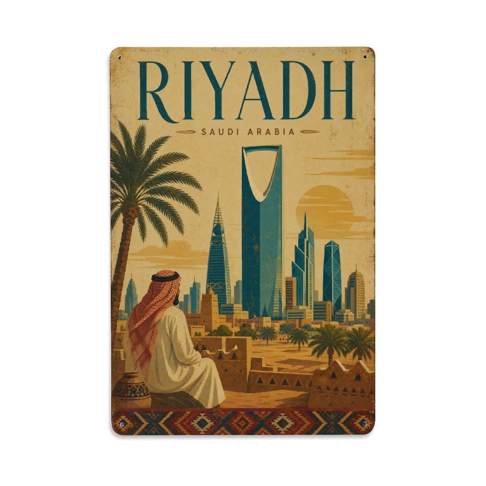 Gead 8X12inch Style Travel Retro Saudi Arabia Riyadh Metal Tin Sign