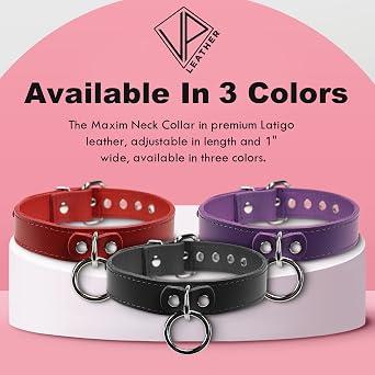 VP Leather Meraux Collar Top Grain Leather & Soft Lambskin - Adjustable - Nickel Plated Buckles, Eyelets, Studs & O-ring