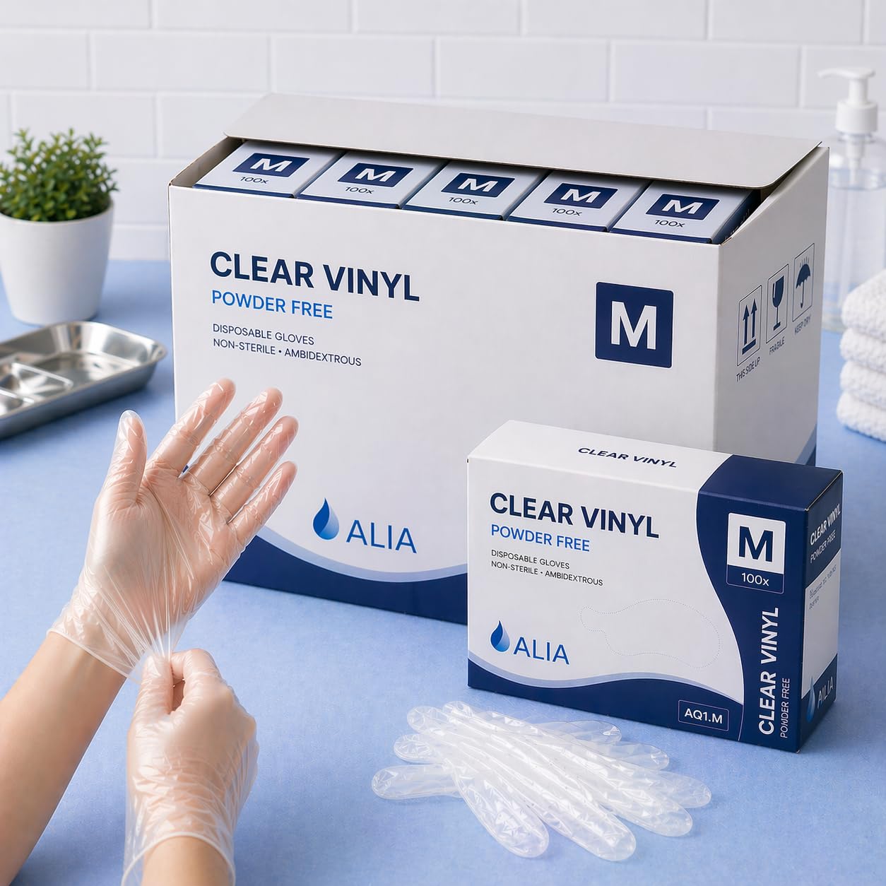 ALIA 1000 x Disposable Clear Vinyl Powder Free Gloves Medium | 10 Packs of 100