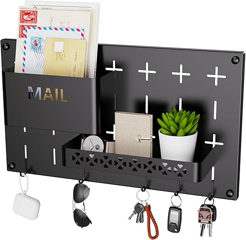 Soporte para llaves y correo para pared, organizador de correo de bricolaje con 5 ganchos para llaves, soporte decorativo colgante para llaves con