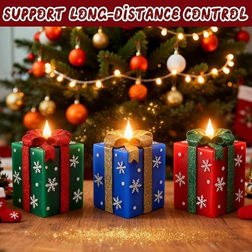 Miniatura 5 de Velas navideñas sin llama, funcionan con pilas, color a mano, con forma de caja de regalo pintada a mano, velas LED eléctricas parpadeantes con