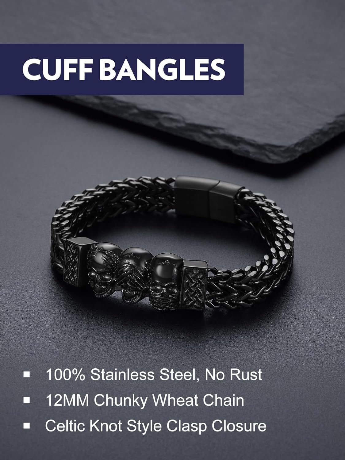 Bandmax Stainless Steel Chunky Heavy Duty Chain Bracelets for Men Handcuffs/Skulls/Celtic Knot Pendant Bracelets Biker Rapper Hip Hop Jewelry - Image 9