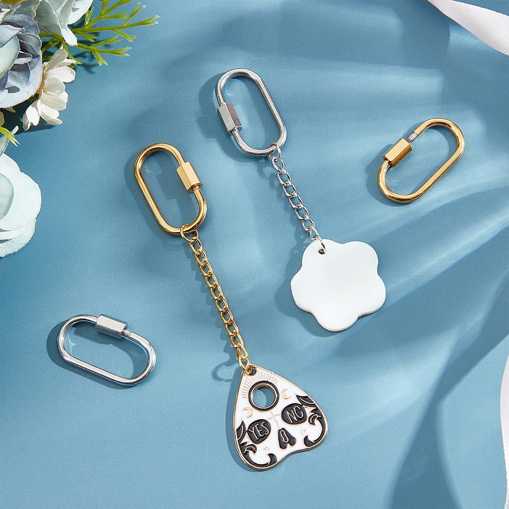 UNICRAFTALE 4Pcs 2 Colors Oval Screw Carabiner Lock 304 Stainless Steel Screw Locking Keychain Carabiner Clasp Metal Keychain Clip Hook 26mm Keyring Clasp for Jewelry Making Handbag DIY Accessory - Image 2