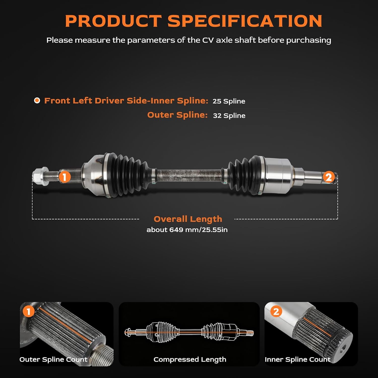 Front Left CV Axle Drive Shaft Assembly Auto Trans Only Replacement 2012-2014 for Chrysler 200 2007-2010 for Chrysler Sebring 2008-2014 for Dodge Avenger 2009-2020 for Dodge Journey 5085180AD