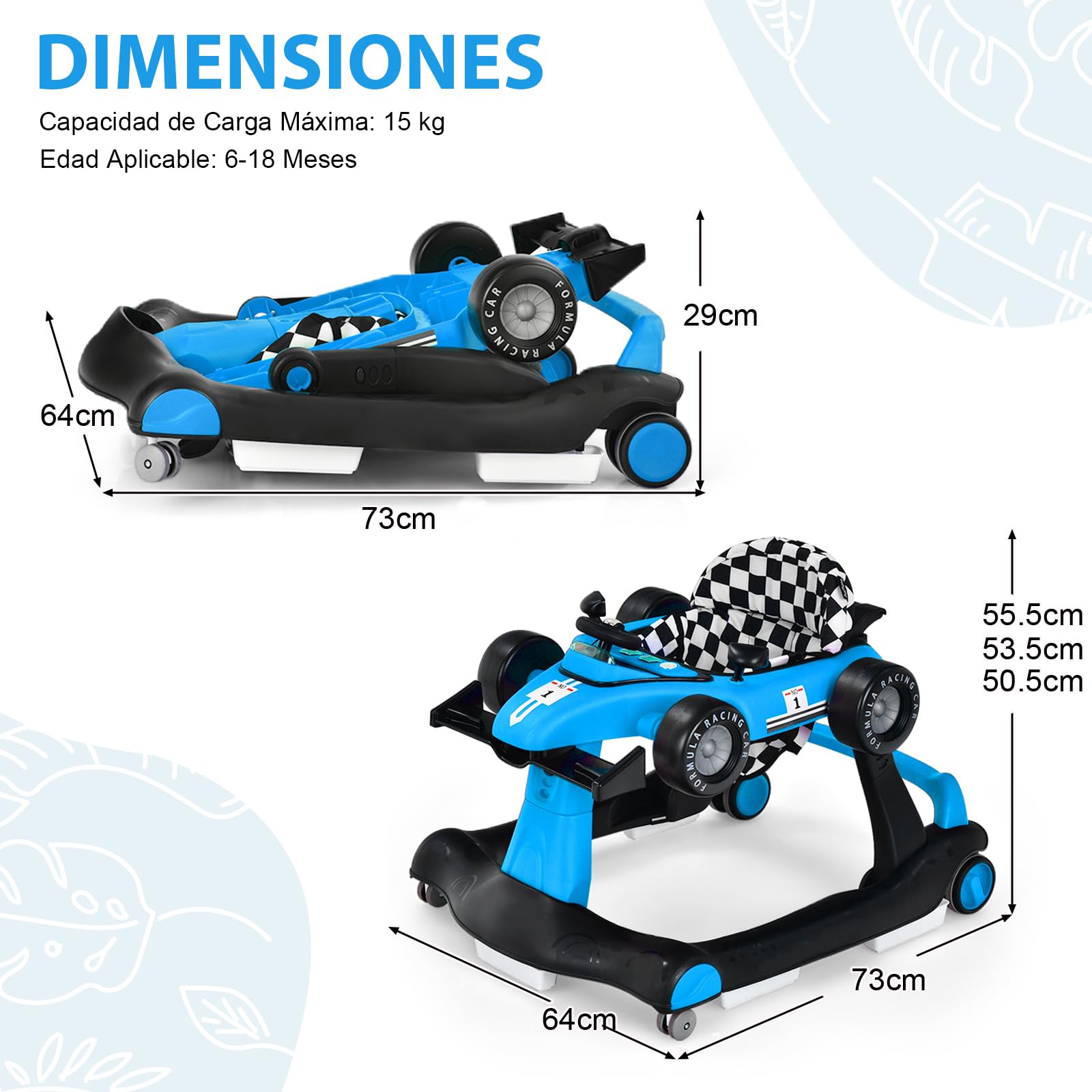 RELAX4LIFE 4 en 1 Andador para Bebés 6-18 Meses, Andador Plegable con Altura Regulable en 3 Niveles, Tacatá Bebés con Luces, Sonidos y Velocidad Controlable, 64 x 73 x 50,5-55,5 cm (Azul) — view 8