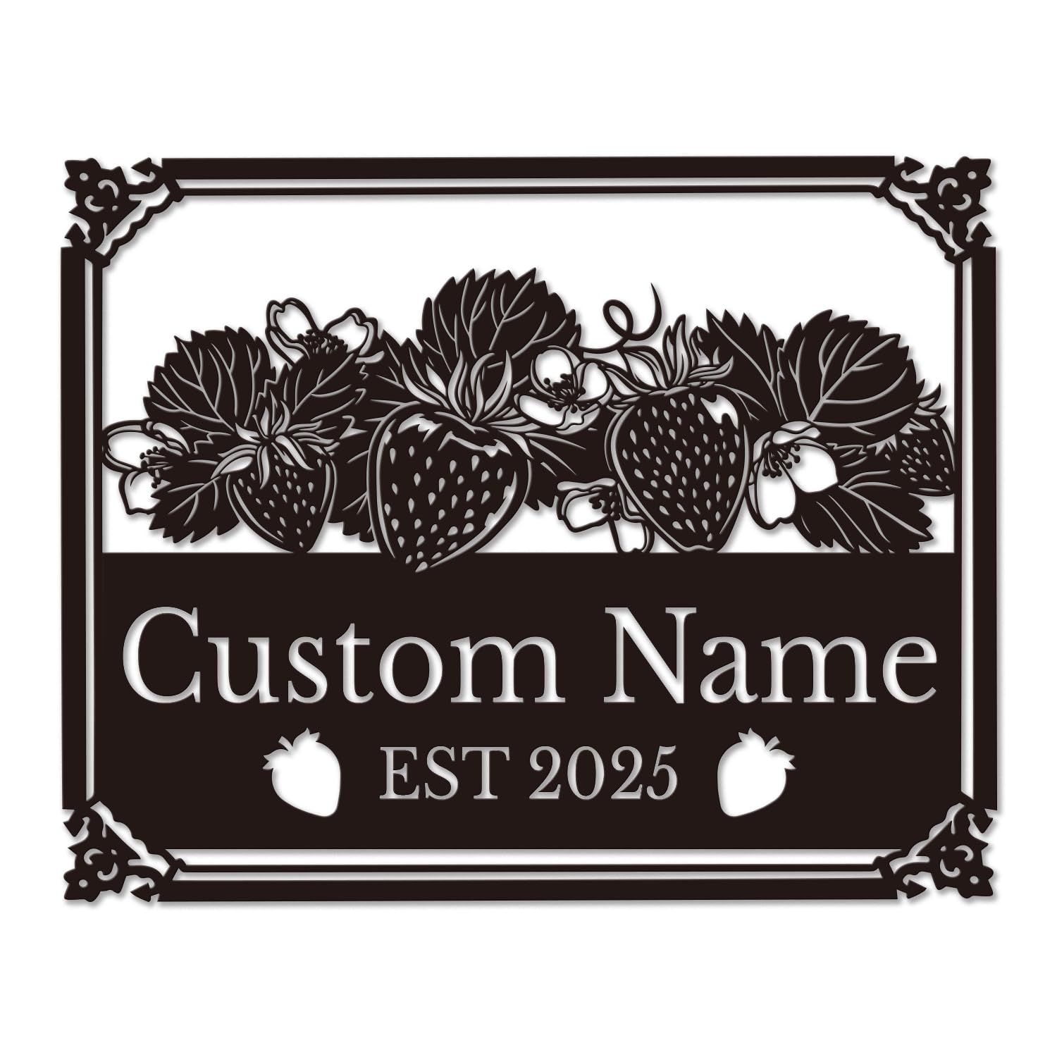 Metallicone Style-5 Custom Strawberry Metal Sign - Personalized Farmhouse Wall Art, Rustic Garden Welcome Sign, Kitchen Decor, Housewarming Gift, Durable Outdoor-Friendly Hanging Display (Style-5)