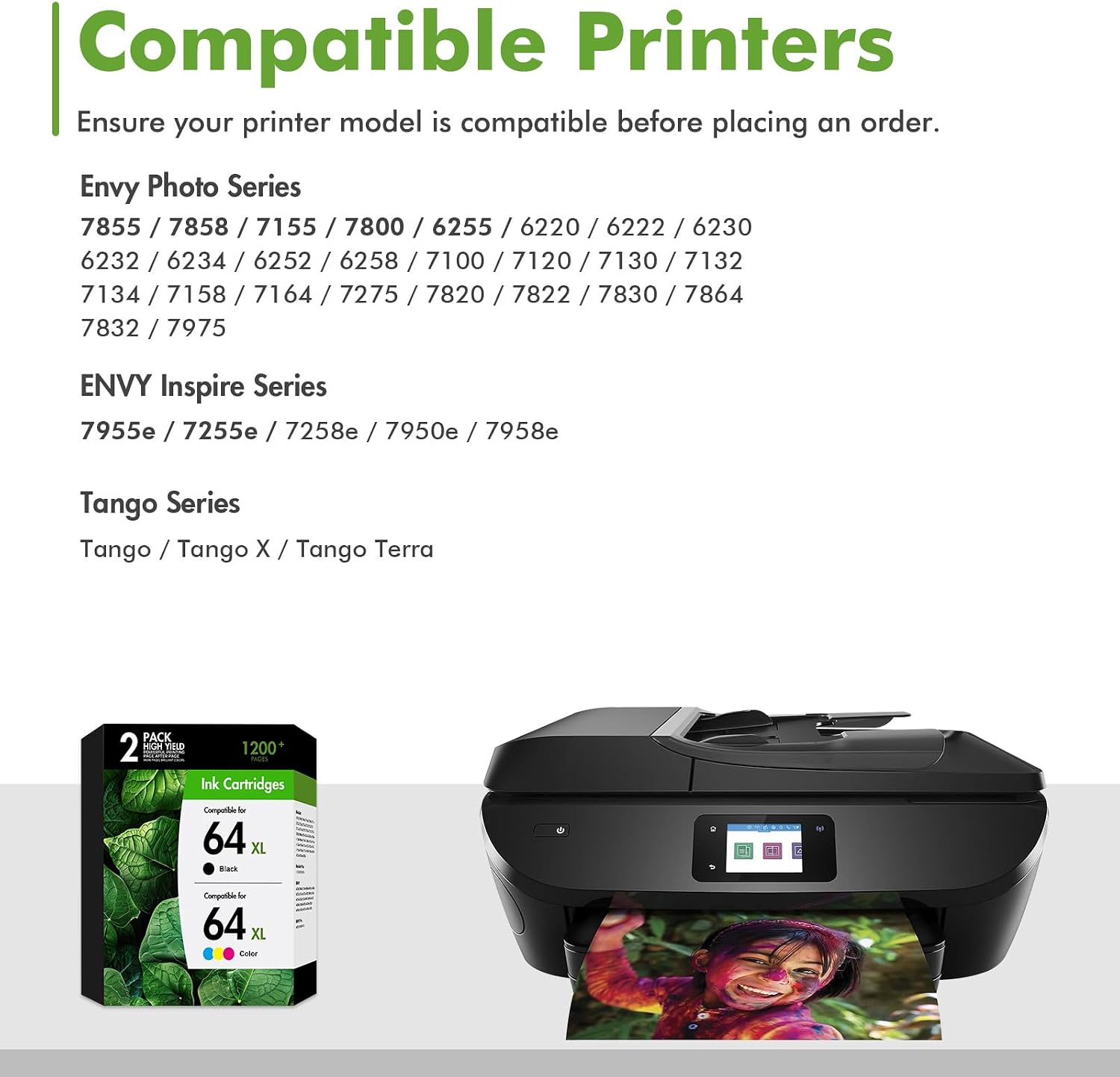 64 64XL Black and Color Ink Cartridges Replacement for 64 XL Black and Color Combo Pack Work for Envy Photo 7855 7858 7155 7800 6255 7200 Tango Series Printer 2-Pack (1 Black,1 Tri-Color)