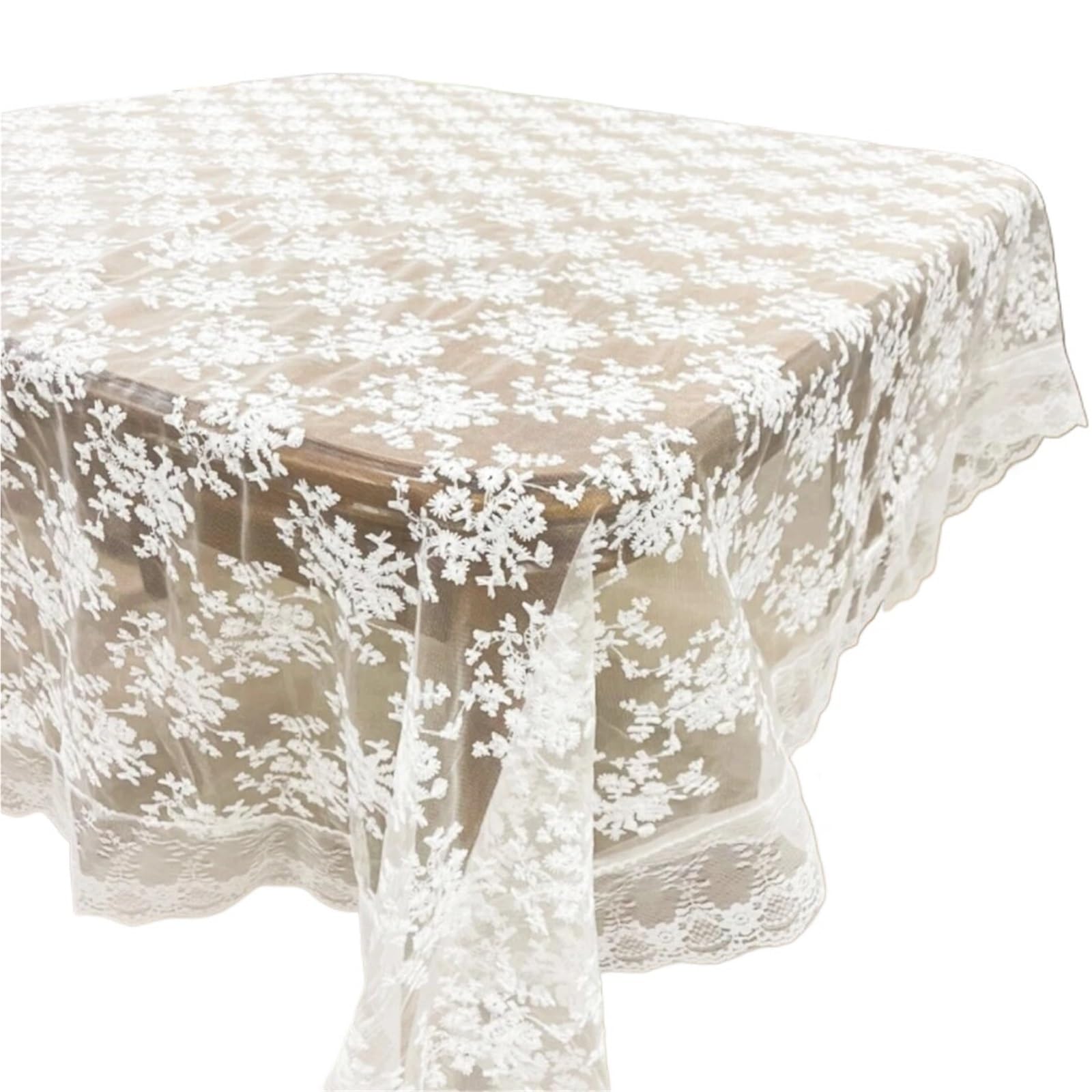 FOELANNE Embroidered Lace Tablecloth, Lace Tablecloth Floral Embroidery White Multiple Sizes(130 * 130cm)