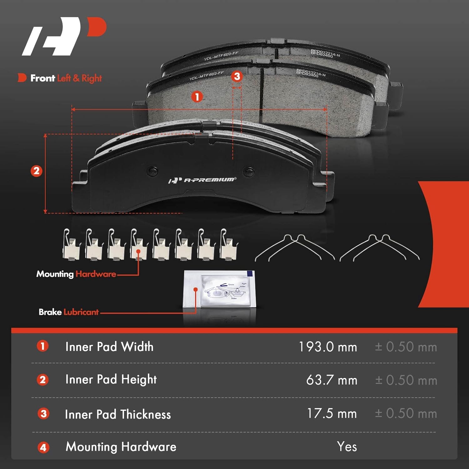 A-Premium Front Ceramic Brake Pads Set Compatible with Ford Models - Excursion 2000-2005, For F-250 Super Duty/For F-350 Super Duty 1999-2004, with Hardware, 4-Pack
