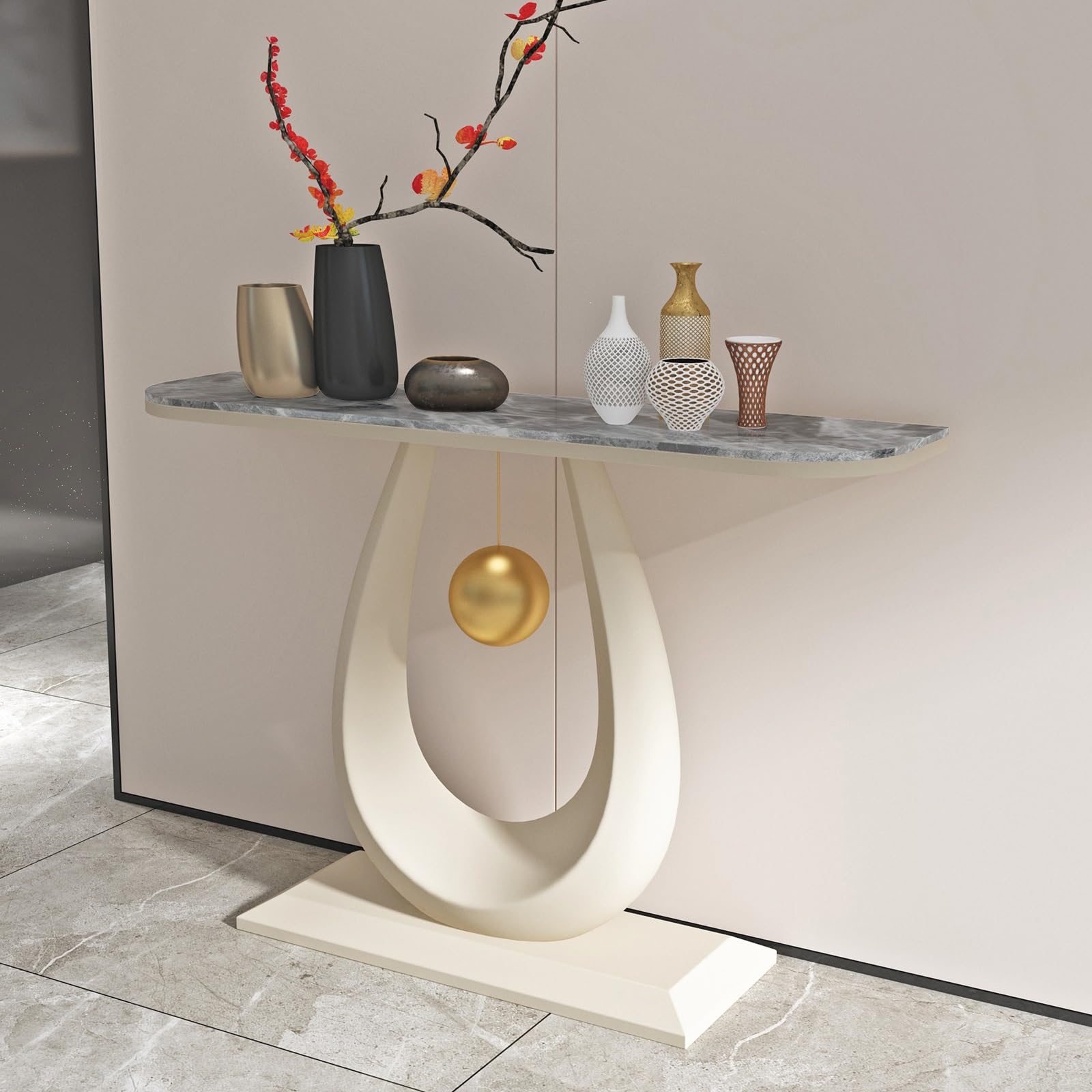 Mesa de sofá larga para decoración de pasillo y vestíbulo moderno con base metálica