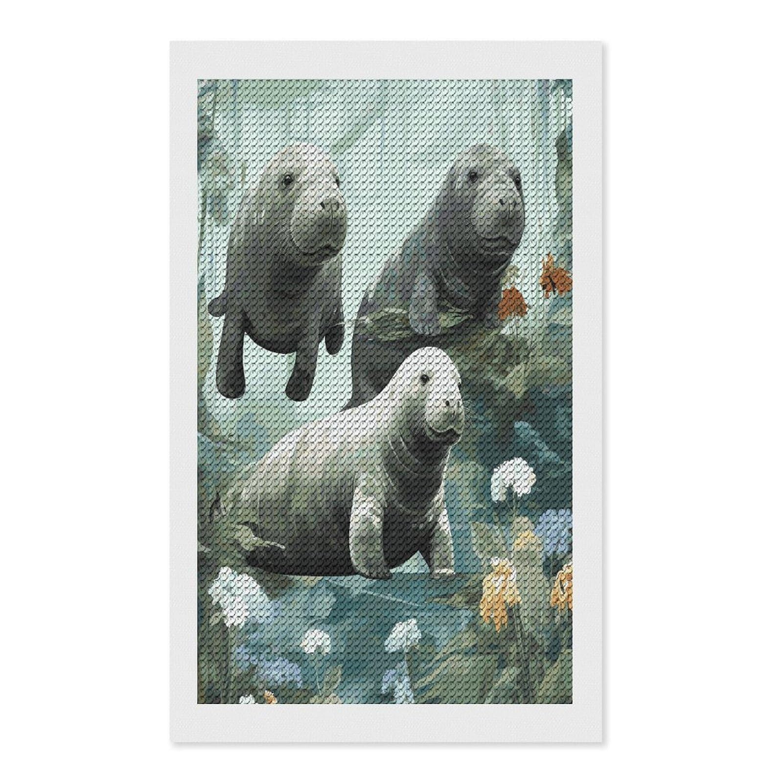 FekiLoot Rabbits Manatees Diamond Art Kits for Adults Diamond Painting Kits for Beginners DIY Diamond Art Kits Round Full Drill Diamond Dot Gem Painting for Home Wall Decor Gift 12"x20"