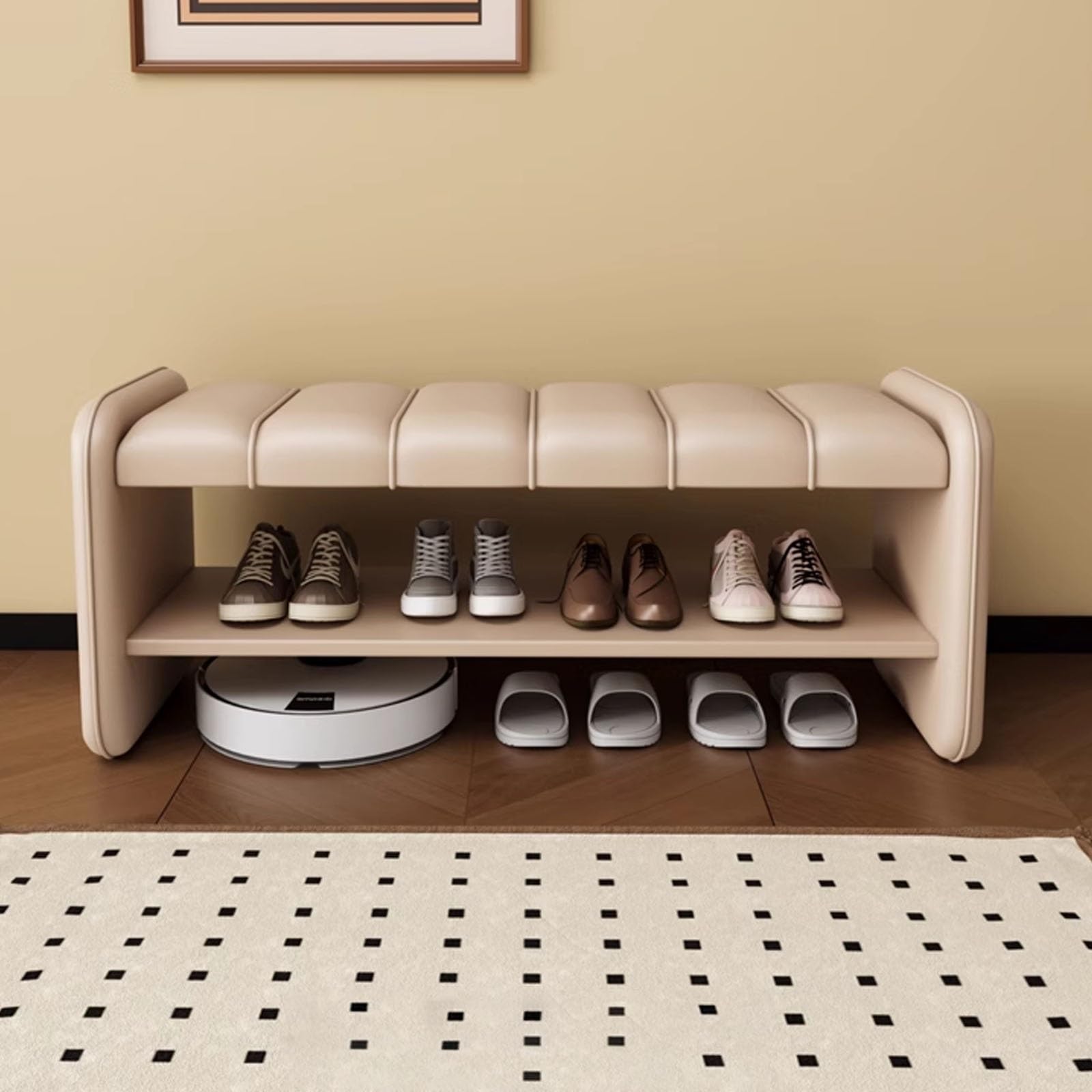 Banc à chaussures gain de place avec coussin moelleux en similicuir