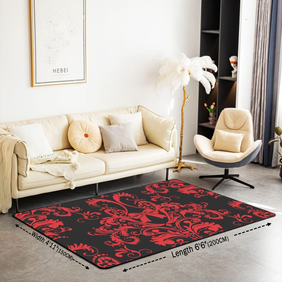 Homewish Czerwony adamaszek dywaniki 150 x 200 cm do sypialni salonu - tęczowy gotycki nowoczesny dywan podłogowy vintage boho kwiatowy duże dywany antyczny wiktoriański nie gubi włosia dywan wystrój