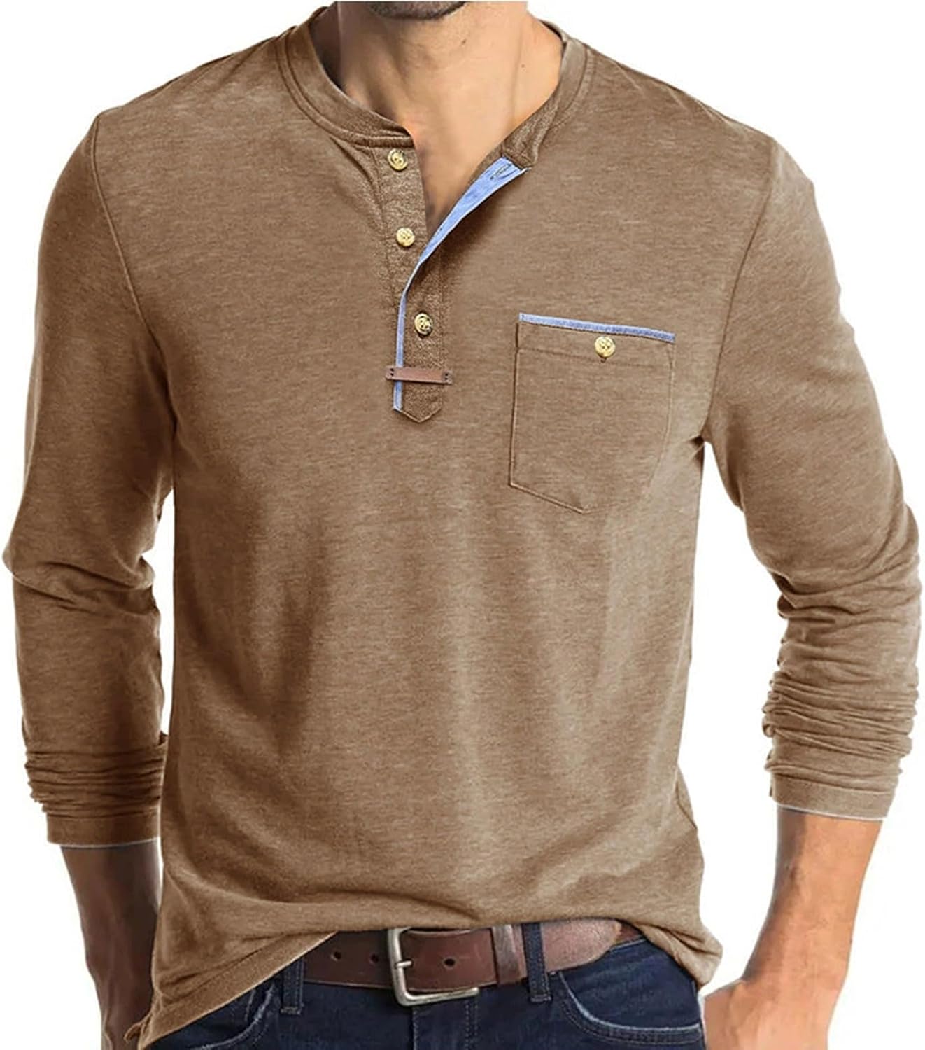 Mens Athletic Henley Shirts Casual Lightweight Long Sleeve Button Pullover with Pocket