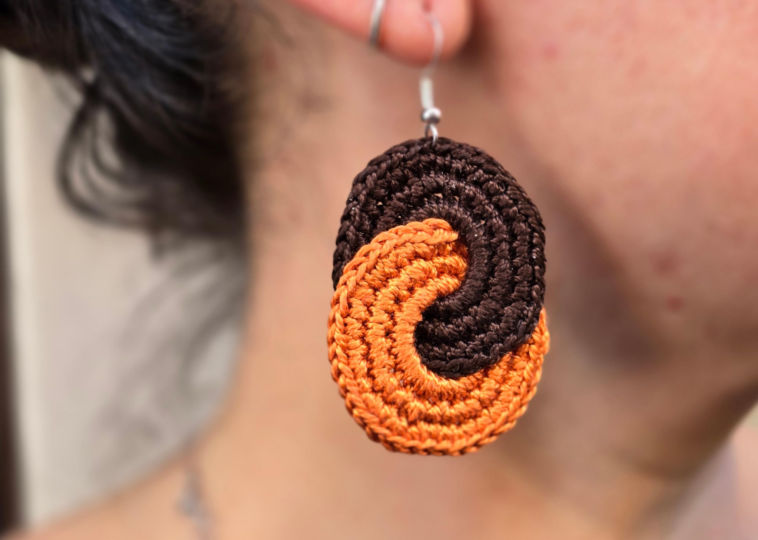 Pendientes Tejidos a Ganchillo Crochet Mujer Naranja y Marrón