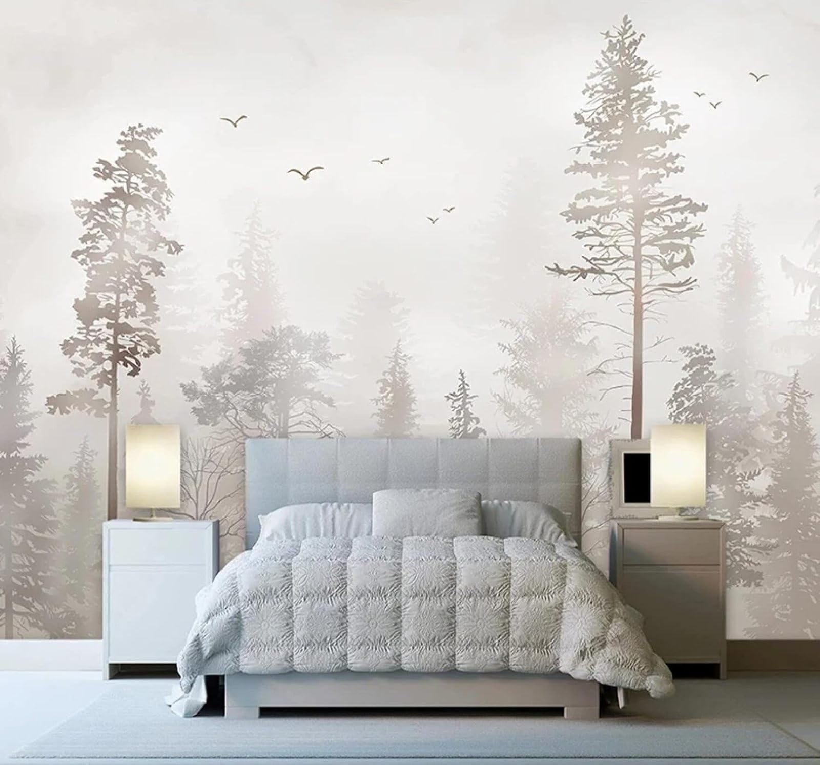 Xlming 250Cm×170Cm(B×H) Nostalgic Hand Drawn Birds Forest Landscape 3D Wallpaper Luxury Silk Study Dining Feature Sofa Grey Bedroom Living Room Tv Decorative Wall-250Cm×170Cm