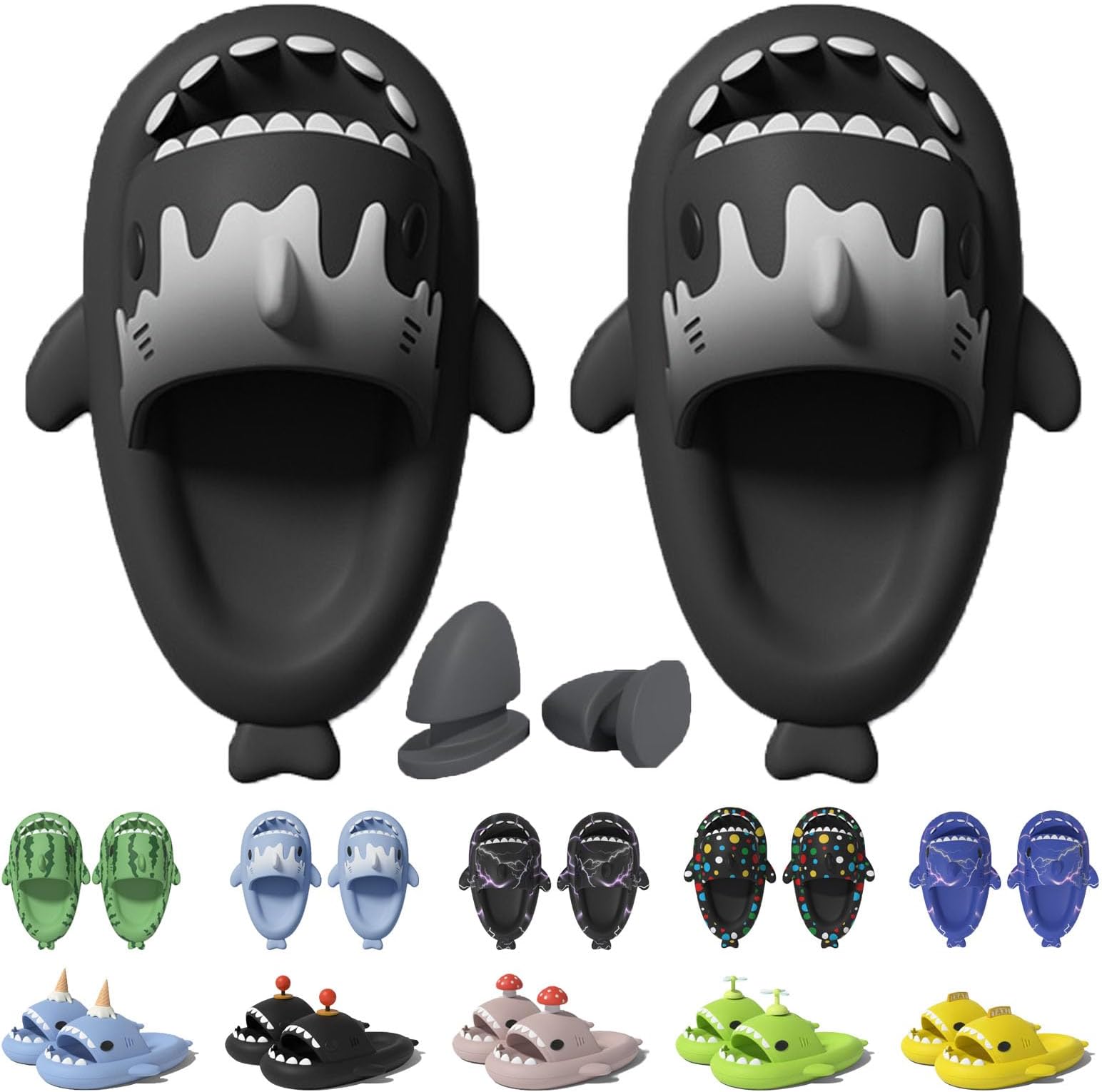 Shark Slides Ice Cream Cone, Shark Slides with 3D Funny Fins, Cloud Shark Home Spa Slippers Sandals Shoes for Women Men