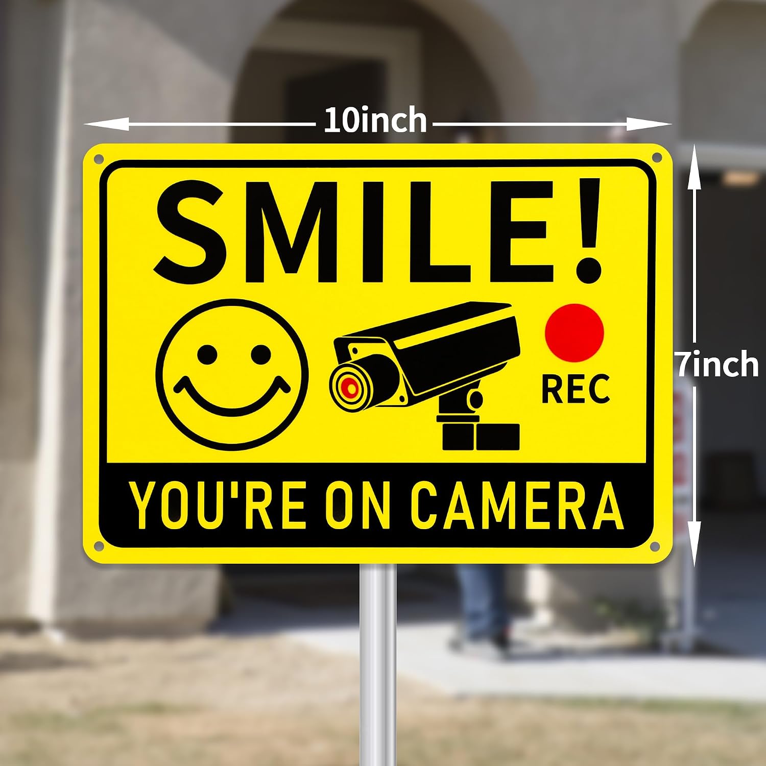 2 Pack Smile You're on Camera Signs – Video Surveillance Signs Outdoor, 10"x7" Rust-Free Aluminum Warning Sign, UV Printed Weatherproof Security Camera Sign for Home, Business, Fence, Driveway, CCTV