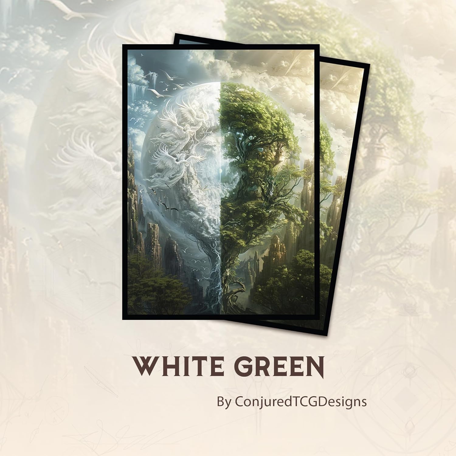 White Green MTG Card Sleeves (Smooth) - 104 Count Standard Size TCG Sleeves - Compatible with Magic The Gathering - Double Sleeving - Original Art Design, Premium Protection
