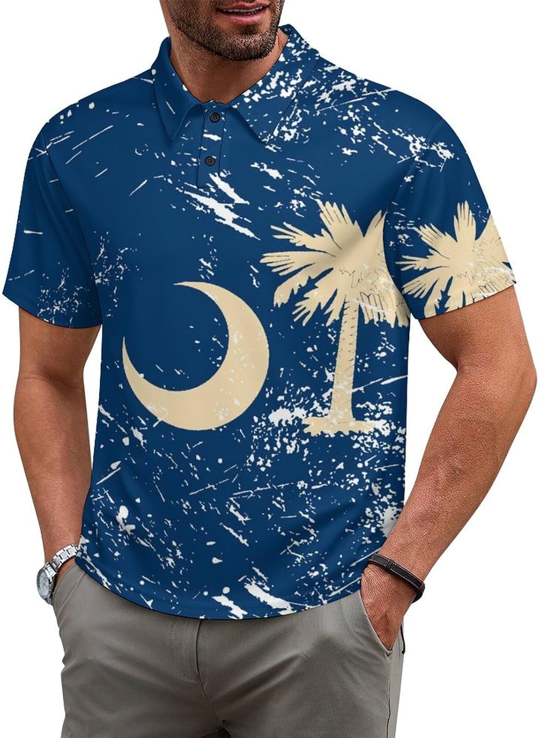 South Carolina State Flag Mens Polo Shirt Short Sleeve Top Tee Casual T-Shirt