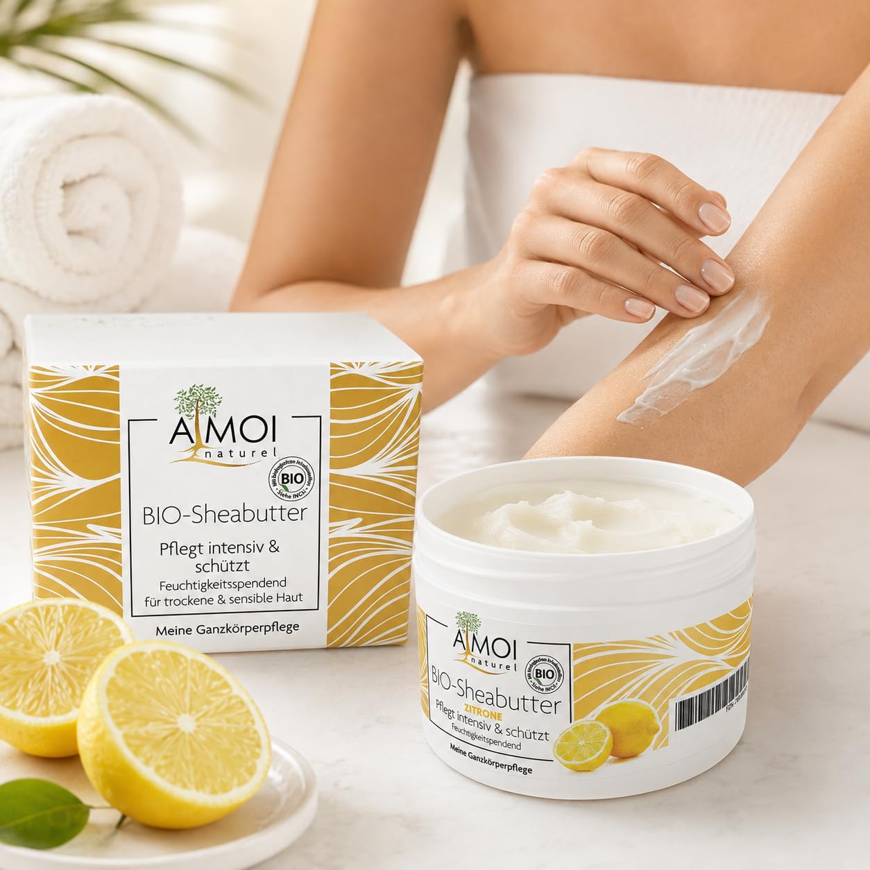 Bio-Sheabutter Zitrone Körperbutter für trockene Haut | Intensive Ganzkörperpflege, Sensible Haut, Natürliche Pflanzenöle, Feuchtigkeitsspendend