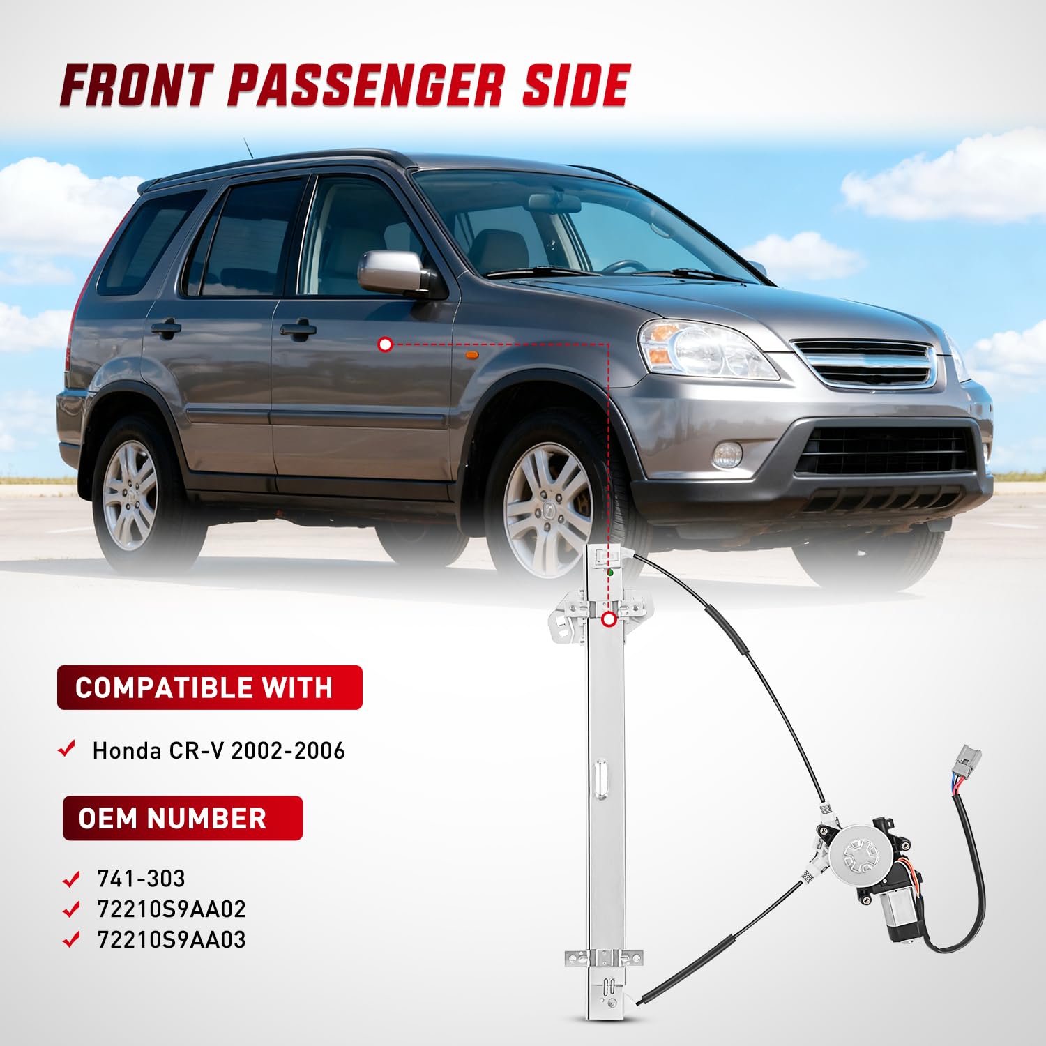 Nilight Power Window Regulator with Motor Assembly Replacement for Honda CR-V 2002 2003 2004 2005 2006, Front Passenger Side, 741-303