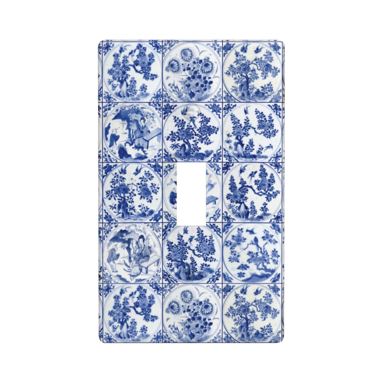 Chinese Traditional Watercolor Flower 1 Gang Single Toggle Outlet Light Switch Cover Decorative Single Toggle Wall Plate Cover For Home Living Bedroom