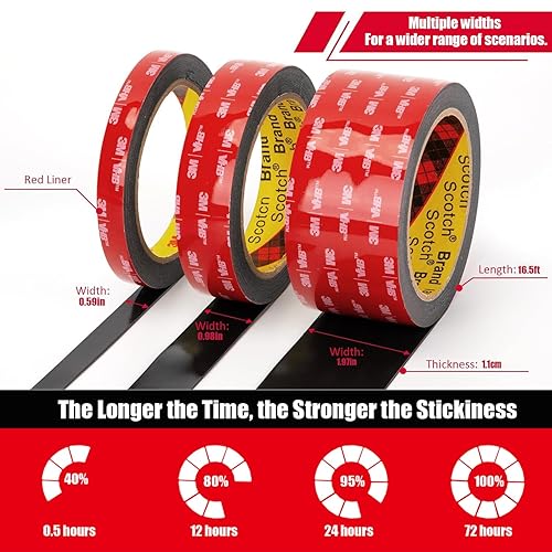 Miniatura 7 de Cinta adhesiva de doble cara resistente, cinta de espuma de montaje impermeable, 16.5 pies de largo, 1.57 pulgadas de ancho, cinta adhesiva