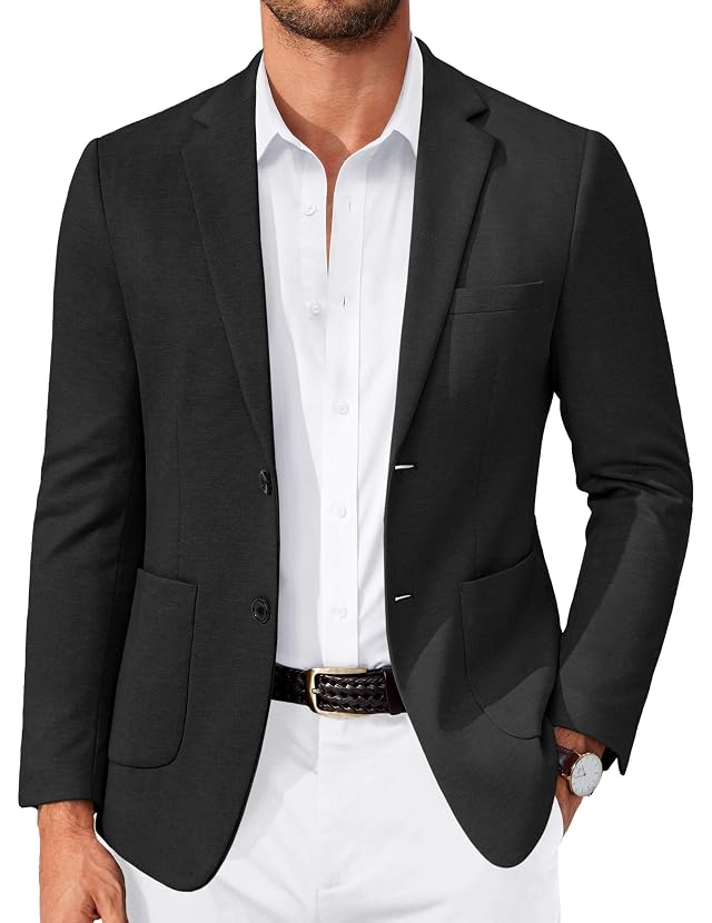 COOFANDY Mens Casual Knit Blazer Slim Fit Lightweight Sport Coat Stretch Two Button Suit Jacket