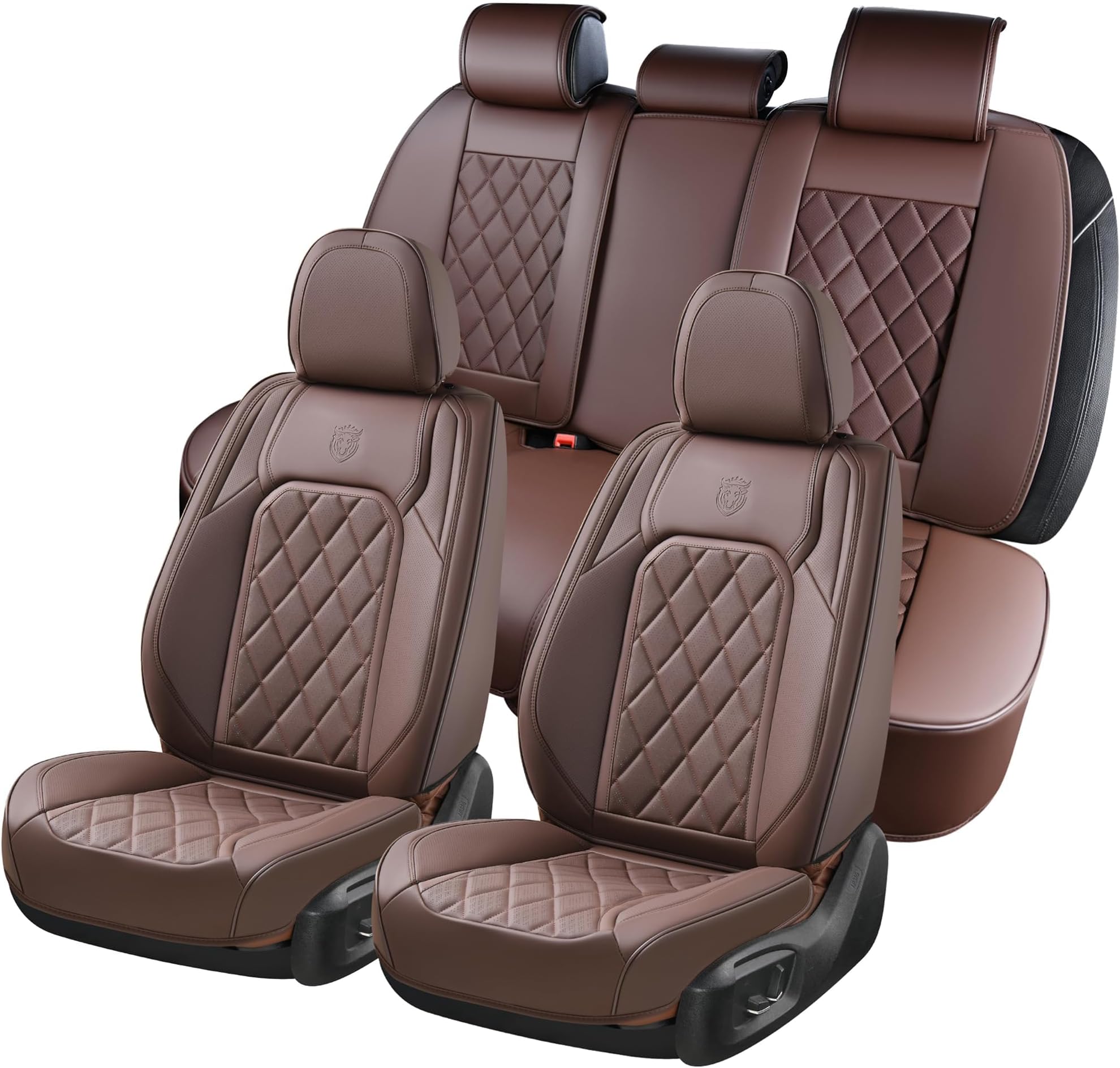 Coverado Luxury Faux Leather Waterproof Car Seat Covers - Universal Fit for Most Vehicles, Front and Back Seat Protector, Coffee