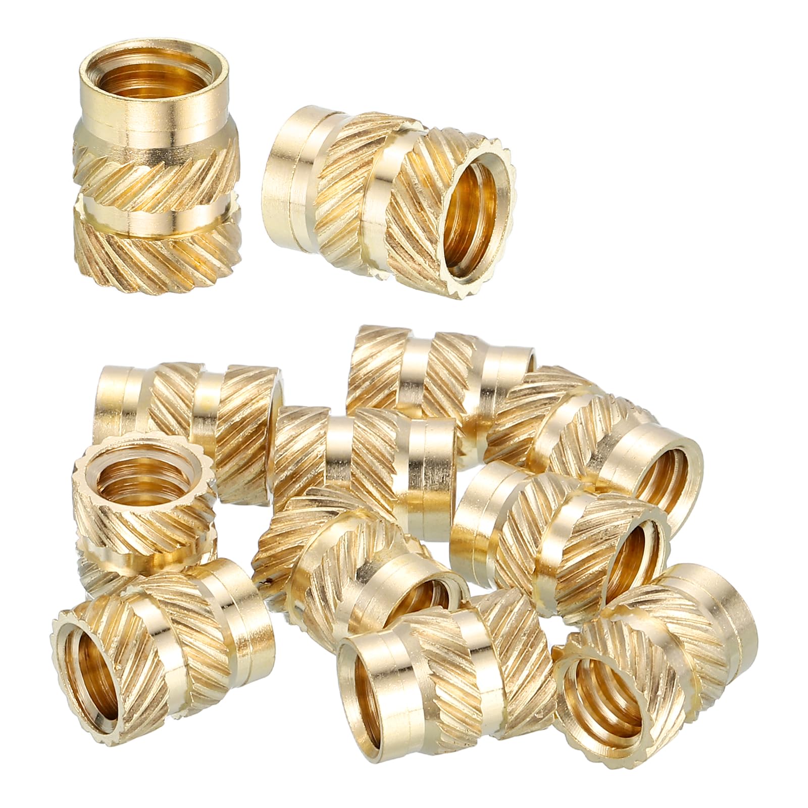 sourcing map 10 Pcs Threaded Inserts, 1/4"-20UNC x 10mm l x 8mm OD Pure Brass Knurled Nuts Female Threaded Heat Set Inserts Embedment Nut for 3D Printing Components Plastic Materials