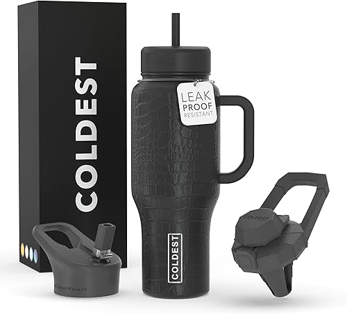 Coldest - Vaso con asa y tapa con pajilla, 3 tapas aisladas, reutilizable, de acero inoxidable, taza de viaje, regalos para mujeres, él y ella,