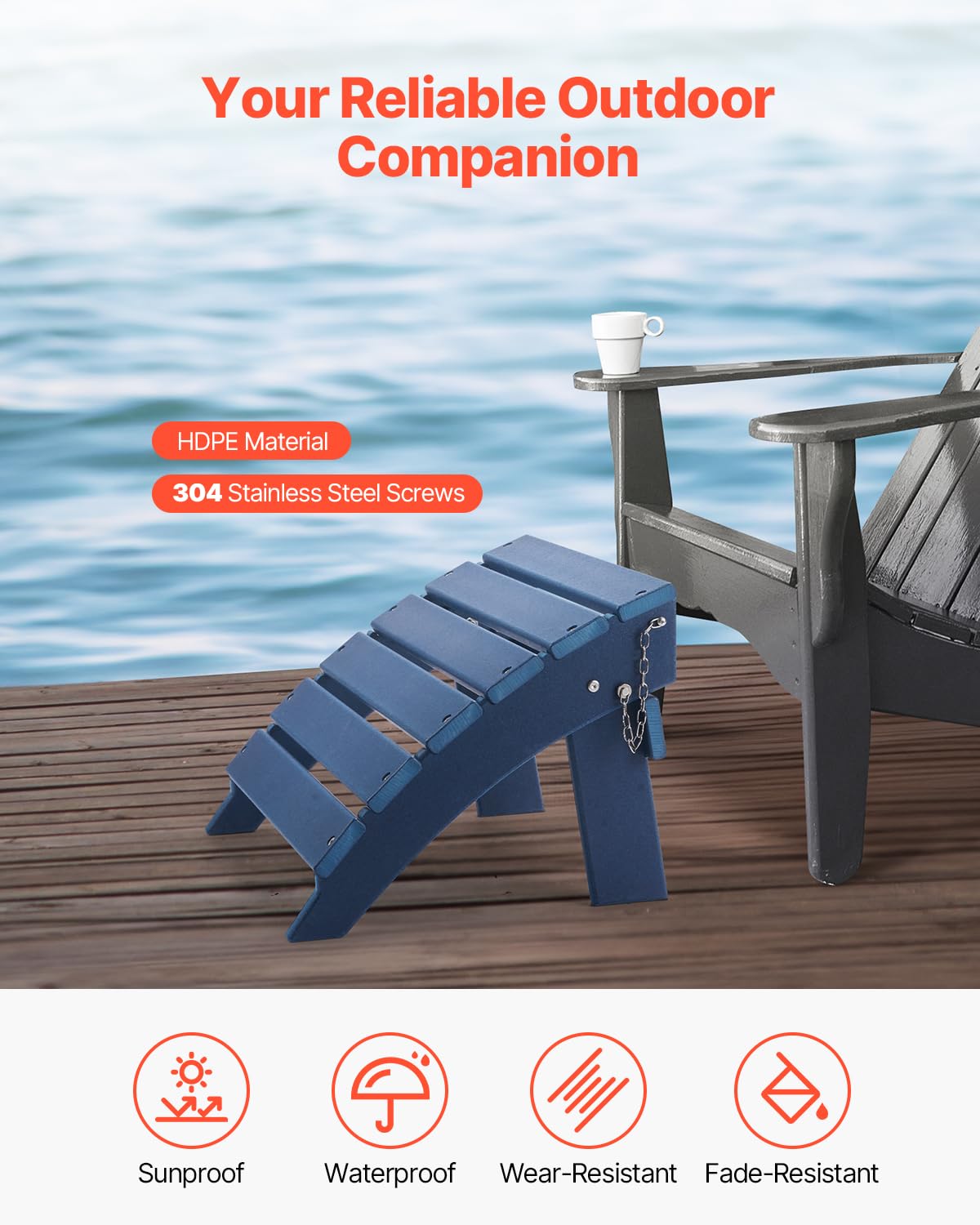 VEVOR Adirondack Otomana, składana otomana z tworzywa sztucznego HDPE, odporny na warunki atmosferyczne, podnóżek do krzesła Adirondack, szeroko stosowany na zewnątrz, na werandę, basen, trawnik,