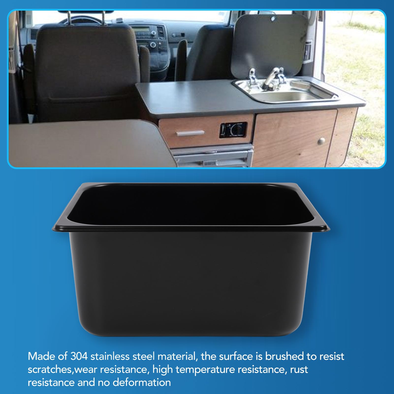 SIXRUN 304 Lavello Bar in Acciaio Inossidabile, Finitura Nera, capacità 11L, 320 X 260 X 150 Mm, Lavandino per Cucina Esterna con Drenaggio Rapido, per Camion per Camion di Cibi Barca