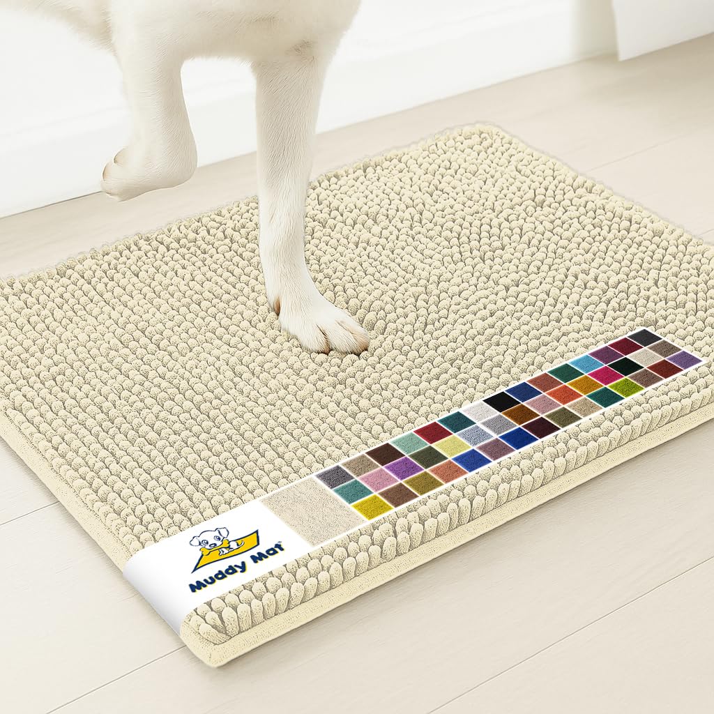 Muddy Mat® | Super Water Absorbent Door Mat Indoor, Microfiber Quick Dry Chenille Entryway Rug, Slip Resistant Front Door Mat, Indoor Mats for Entryway, Machine Washable Pet Rug, Ivory 48" x 60"