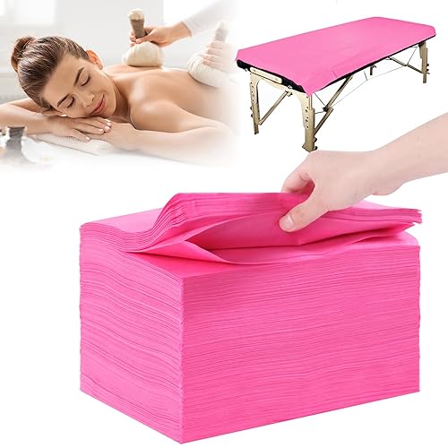 MVSUTA Juego de 50 sábanas desechables de color rosa, tela no tejida, para spa, para masajes, tatuajes de belleza, 31 x 71 pulgadas