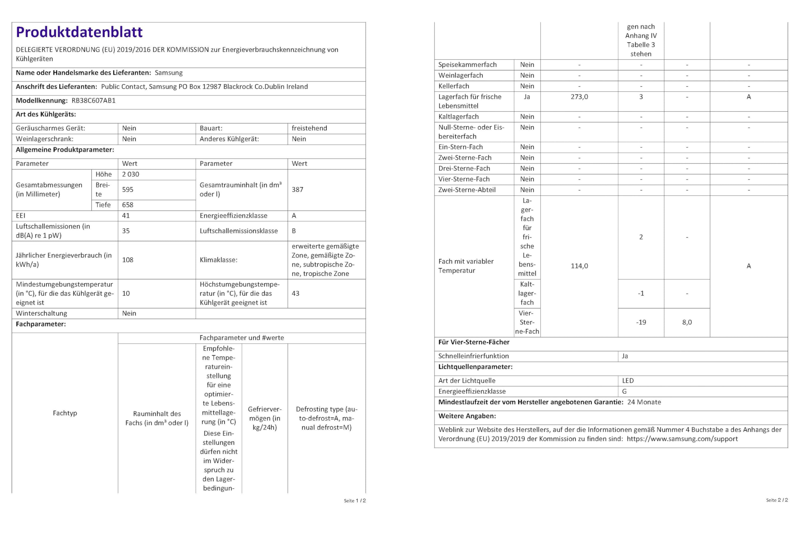 Samsung RB38C607AB1/EF Kühl-Gefrierkombination 203 cm 387 l No Frost+ Wifi AI Energy Mode