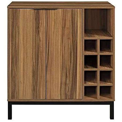 Walker Edison Mid-Century Modern Wood Kitchen Buffet Sideboard-Entryway Serving Storage Cabinet Doors-Dining Room Console, 34 Inch, Brown