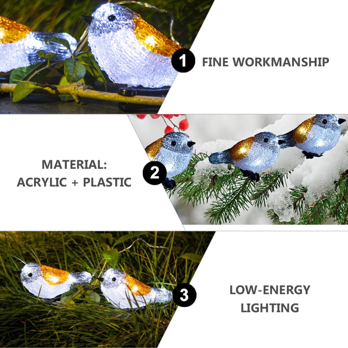 Toyvian Solar LED Rotkehlchen Lichterkette 5v Acryl Kunststoff Ip65 | Balkon und Hof, mit Geringem Verbrauch, 1 Satz für Party und Gartendekor