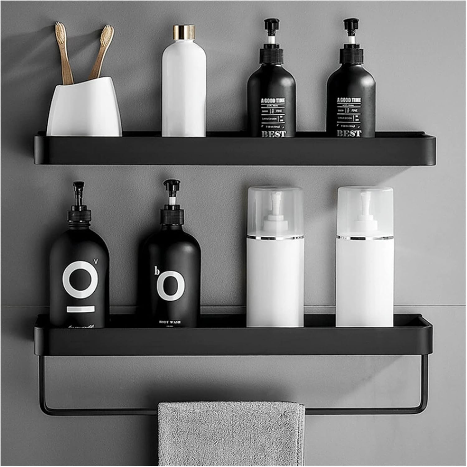 Bathrooms Shelves Bathroom Shelf Wall Shelves Shelf Aluminum Black Bathroom Corner Shelf Wall Mounted Black Aluminum Kitchen Storage Holder Bathroom Shelf Organizer (Color : Army Green) (Light Grey)