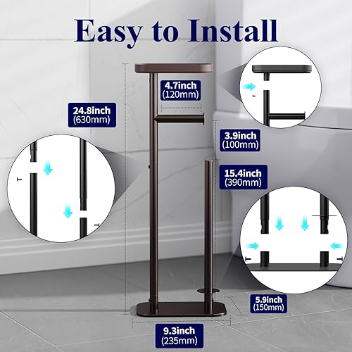 Miniatura 34 de Kitsure Soporte de papel higiénico de pie – Soporte de papel higiénico de metal inoxidable para 4 rollos con base antideslizante y estante para Negro