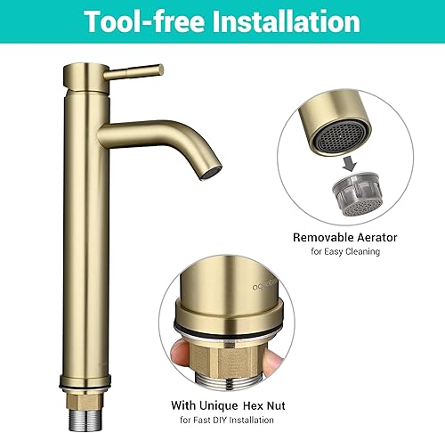 Miniatura 4 de Aquaterior Grifo de lavabo de baño con una sola manija, mezclador de tocador con drenaje emergente, combo de boquilla alta, montaje en cubierta de