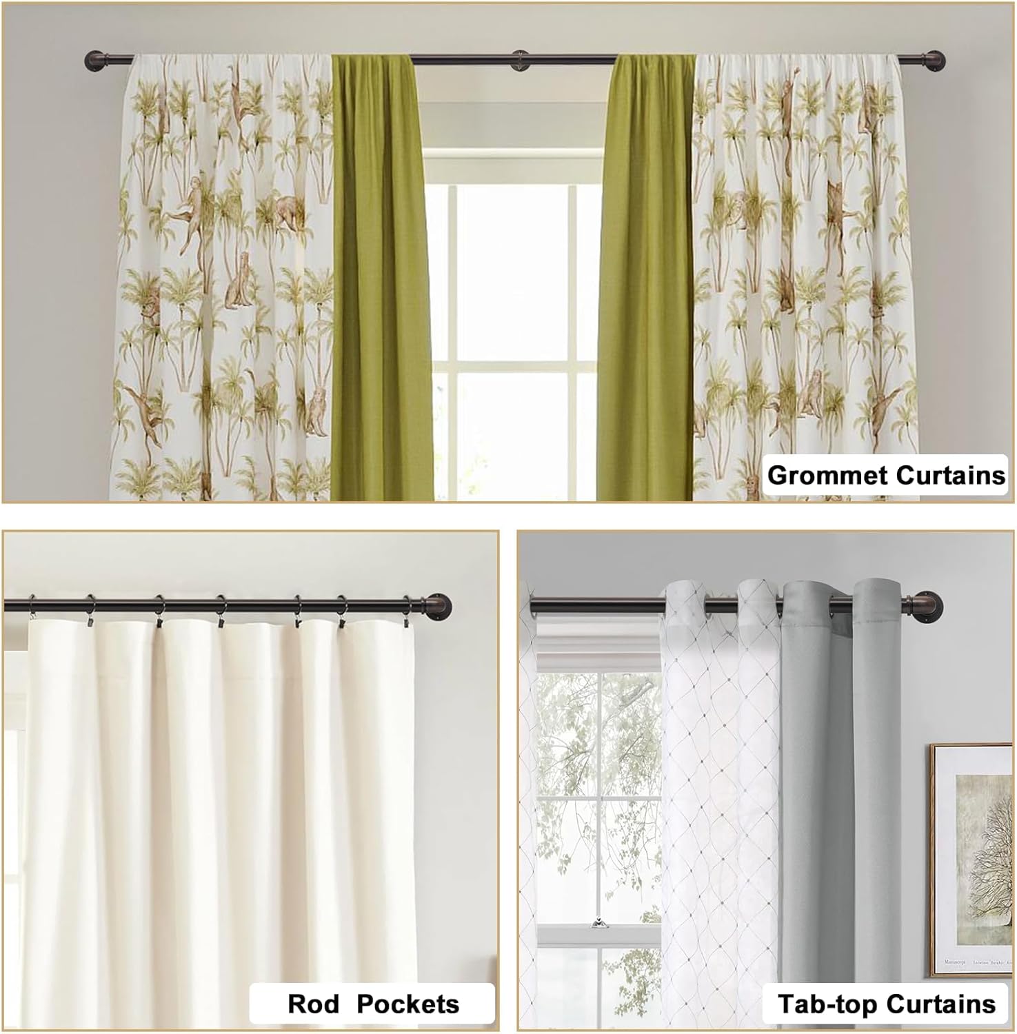 2PCS Industrial Curtain Rods for Windows 18 to 120 Inches Adjustable Length, 1 Inch Diameter, with Aluminium Finials (Antique Red Bronze 18”to 120”2PCS)