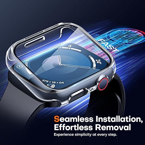 Miniatura 131 de Carcasas Tauri rígida, 2 unidades compatibles con Apple Watch SE Series 6, 5, 4, vidrio templado de dureza 9H integrado, delgada, a prueba