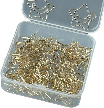 dohobby 50pcs Creative Moon and Star Shaped Paper Clip, Cute Gold Metal Bookmarks Memo Clips Set with Storage Box,Office Accessories for Home, Office