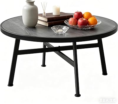 Round Coffee Table, Industrial Circular Center Coffee Table for Living Room, Rustic Wood Desktop Storage Shelf with Metal X-Shape Table Leg, Modern Home Furniture 30.71 * 15.75"
