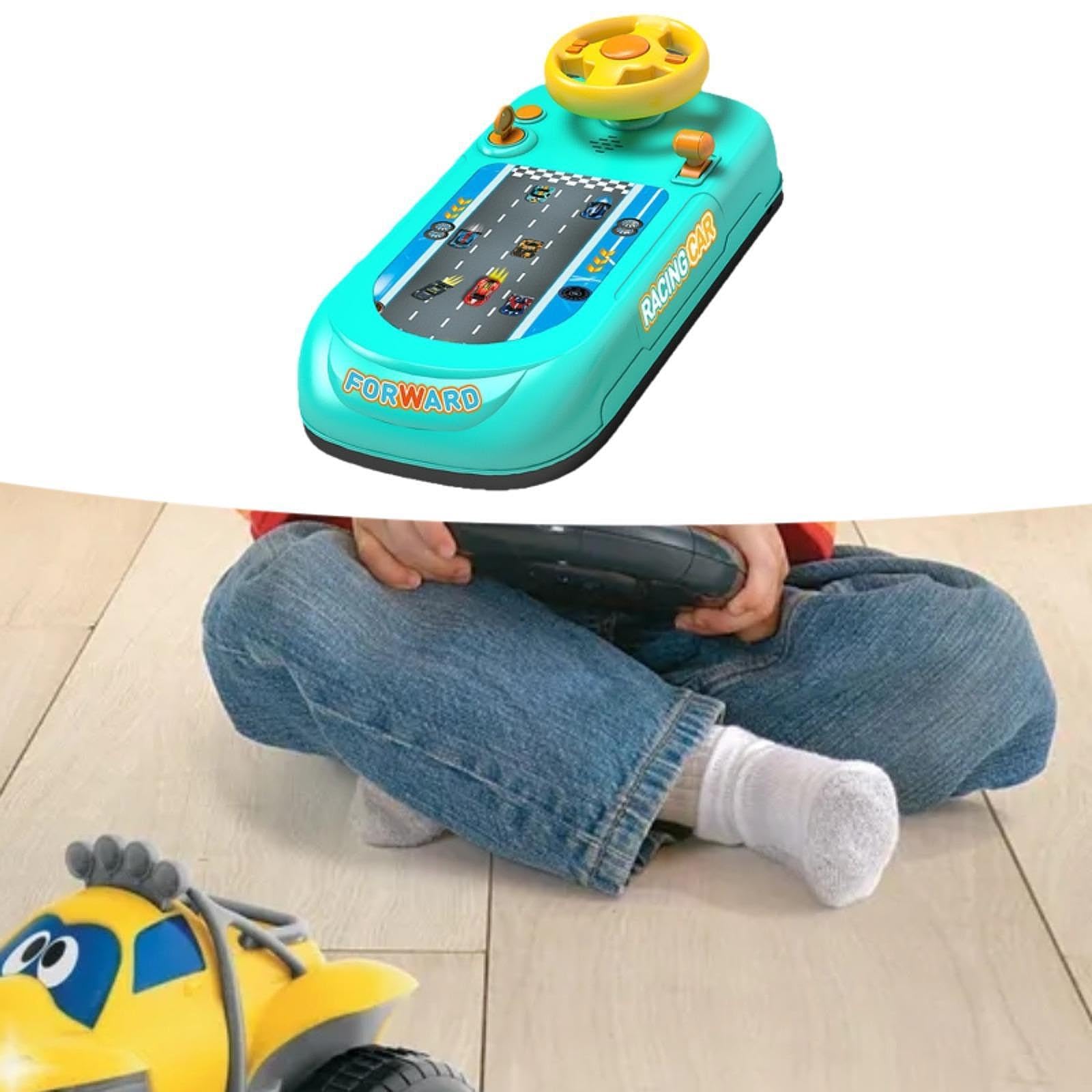 Jeu de Course avec Volant Interactif, Jouet de Simulation de Conduite avec Musique et Effets Sonores, Volant Éducatif pour Garçons 3-6 Ans, Robuste pour Développement Coordination, Vert