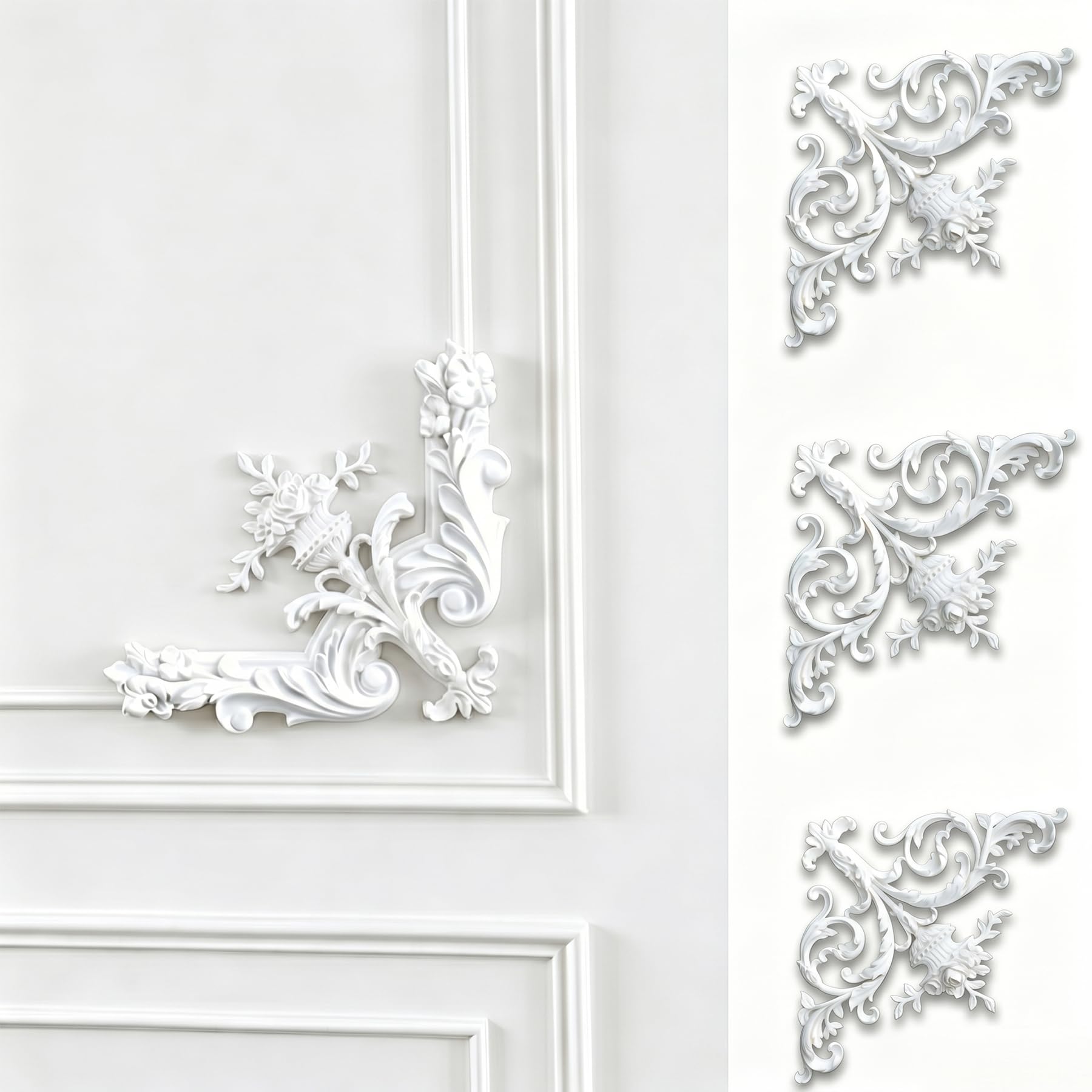 4 PCS Angolari Decorativi per Pareti E Soffitti in PU Modanature Angolari 3D con Decorazioni Floreali Profili Decorativi Verniciabili per Cornici E Angoli Elegante Finitura