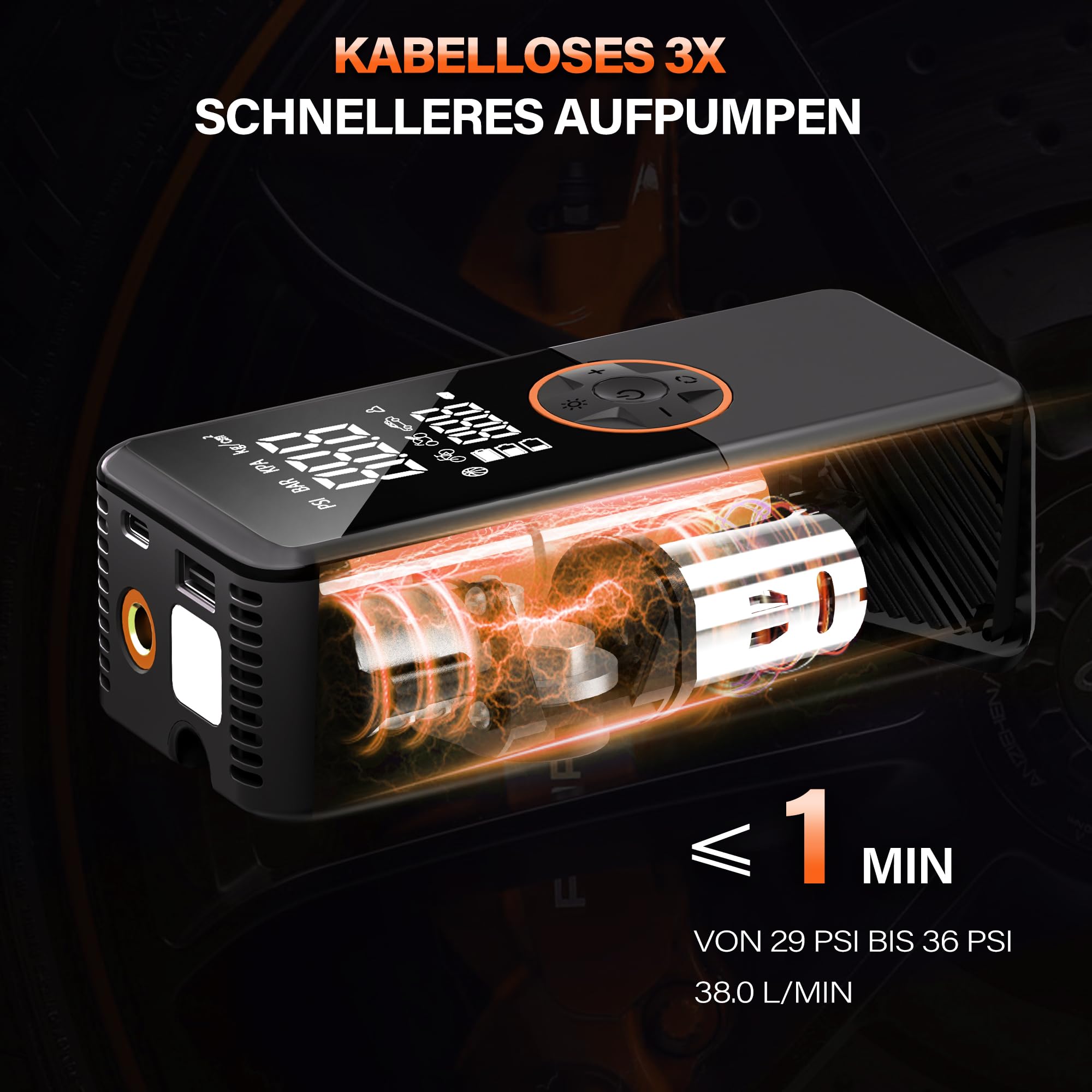 Przenośna elektryczna pompka powietrza z akumulatorem 10000 mAh, 150 PSI, elektryczna pompka rowerowa z manometrem, odpowiednia do oświetlenia LED