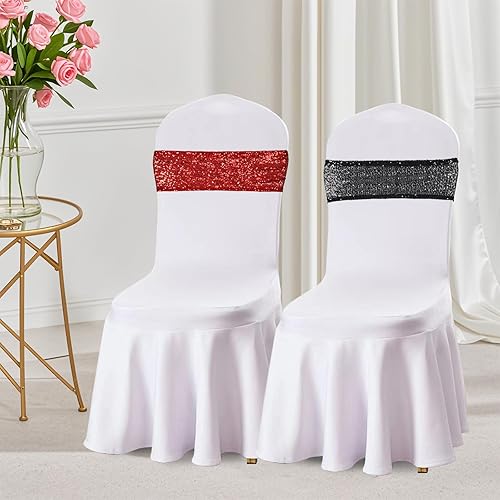 Miniatura 5 de Eternal Beauty Juego de 20 bandas de lentejuelas con lazo rojo para decoración de bodas, hoteles, fiestas